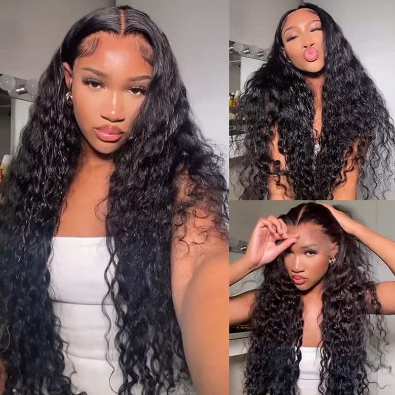 ANDRIA 13x4 Lace Front Wigs 200 Density Deep Wave Wig Black Curly Wig Pre-Plucked Glueless Lace Frontal Wigs Lace Front Wig with Baby Hair Heat Resistant Synthetic Hair Deep Curly Long Wigs 26 Inch - Image 4