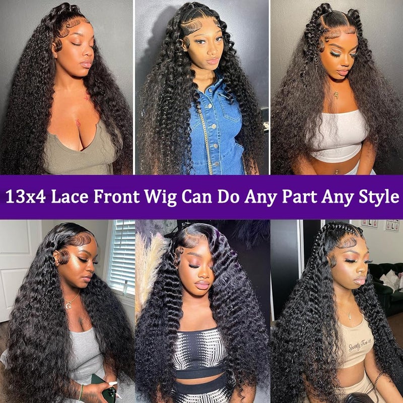 ANDRIA 13x4 Lace Front Wigs 200 Density Deep Wave Wig Black Curly Wig Pre-Plucked Glueless Lace Frontal Wigs Lace Front Wig with Baby Hair Heat Resistant Synthetic Hair Deep Curly Long Wigs 26 Inch - Image 5