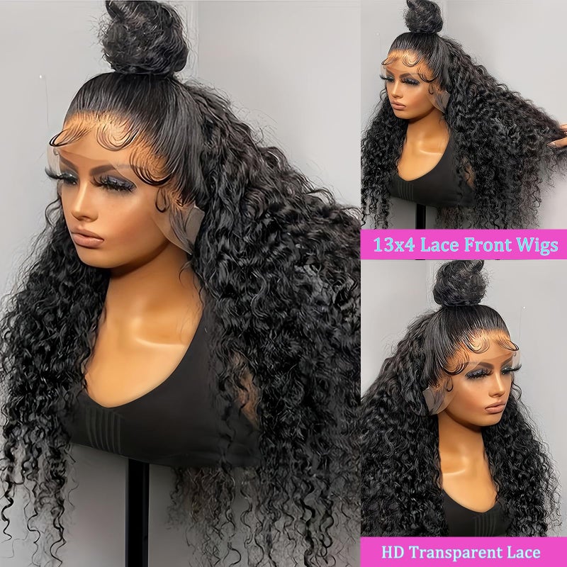 ANDRIA 13x4 Lace Front Wigs 200 Density Deep Wave Wig Black Curly Wig Pre-Plucked Glueless Lace Frontal Wigs Lace Front Wig with Baby Hair Heat Resistant Synthetic Hair Deep Curly Long Wigs 26 Inch - Image 3