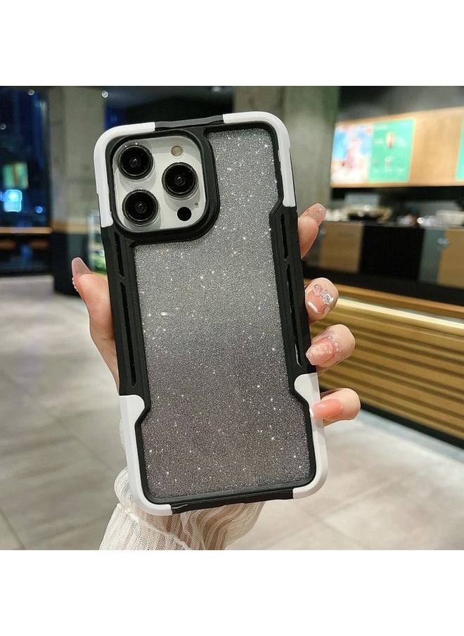 Generic Case Cover For iPhone 13 Armor Acrylic 3 in 1 Gradient Glitter Powder Phone Case White 