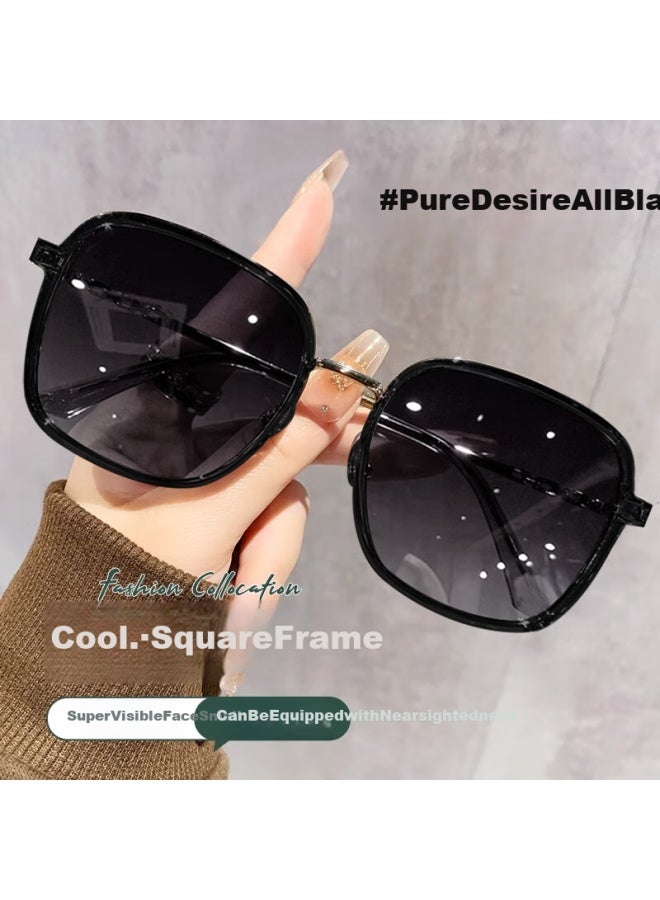 Korean Style Fashion Oversized Sunglasses For Women High-End Uv Protection Trendy Big Frame Sunglasses For Round Face Slimming Fashion Nearsighted Sunglasses