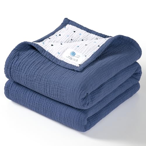 Lulu moon lulumoon Muslin Baby Blanket - Cotton Quilt Blankets for Toddlers - Reversible Nursery Crib Blanket for Baby Boys and Girls 47"x47"(Blue) - Image 1