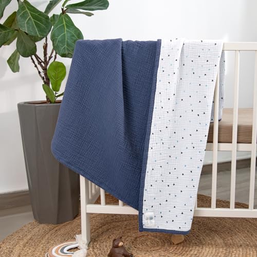 Lulu moon lulumoon Muslin Baby Blanket - Cotton Quilt Blankets for Toddlers - Reversible Nursery Crib Blanket for Baby Boys and Girls 47"x47"(Blue) - Image 3