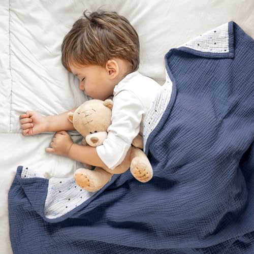 Lulu moon lulumoon Muslin Baby Blanket - Cotton Quilt Blankets for Toddlers - Reversible Nursery Crib Blanket for Baby Boys and Girls 47"x47"(Blue) - Image 2