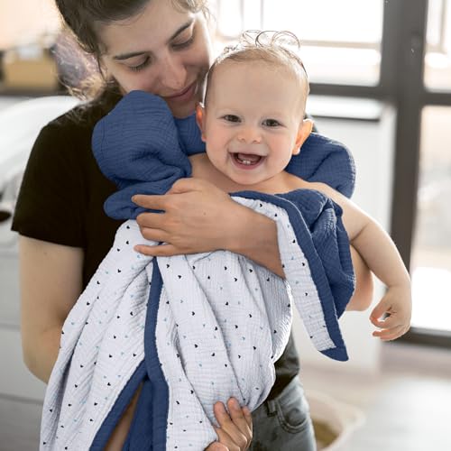 Lulu moon lulumoon Muslin Baby Blanket - Cotton Quilt Blankets for Toddlers - Reversible Nursery Crib Blanket for Baby Boys and Girls 47"x47"(Blue) - Image 5