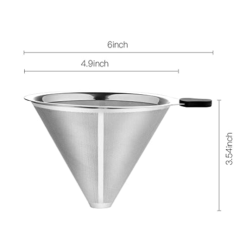 MEICHU Pour Over Coffee Filter 2PCS, Stainless Steel Coffee Filter, Paperless Reusable Cone Coffee Dripper - Image 4