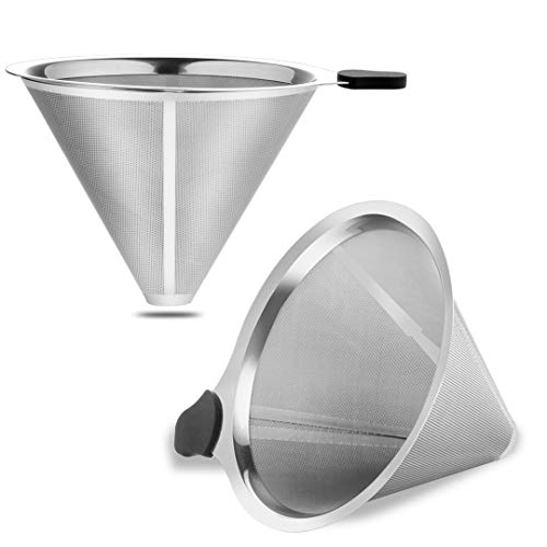 MEICHU Pour Over Coffee Filter 2PCS, Stainless Steel Coffee Filter, Paperless Reusable Cone Coffee Dripper - Image 1