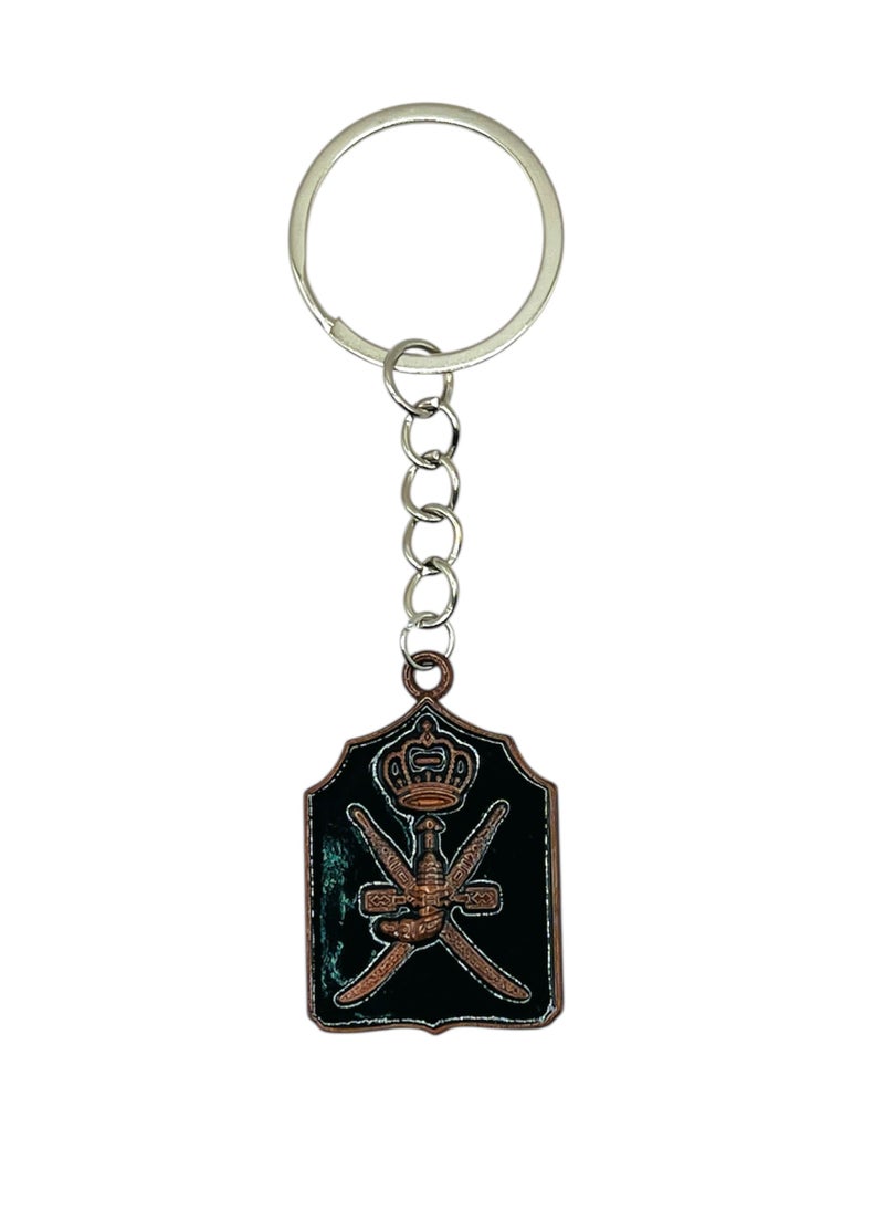MARIO DRAFTS Mario Drafts Royal Crown and Crossed Swords Metal Keychain, Black and Copper Design, Silver Chain  - Image 1