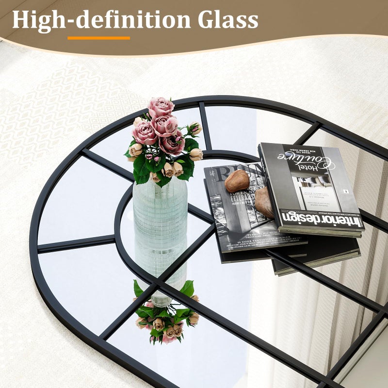 Riskioir 24"Ã—36" Windowpane Arched Wall Mirror, Grid-Designed Decorative Farmhouse Wall Mounted Mirror with Metal Frame Hanging Leaning for Entryway, Living Room, Home Decor, Black - Image 3