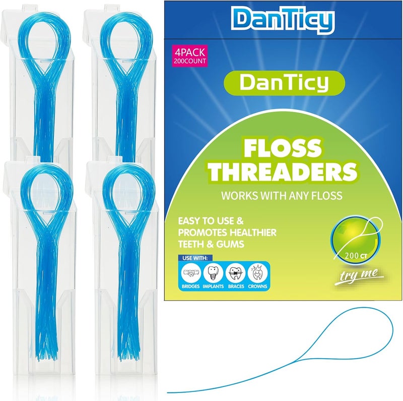 DanTicy Floss Threaders - 200 Count (4 Pack) for Braces, Bridges, and Implants - Image 1