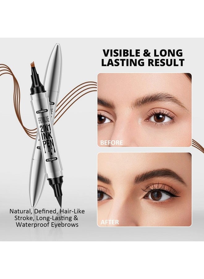 PAINISTIC Microblading Eyebrow Pen - Eyebrow Pencil Magical 2-in-1 Dual-Ended Brow Pencils with 4-Fork-Tip & Precise Brush-Tip, Create Natural Hair-Like Brows & Eyeliner for Women, Last All-Day (Light Brown)  - Image 5