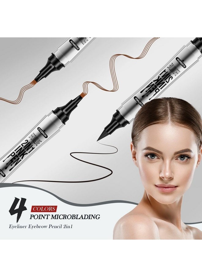 PAINISTIC Microblading Eyebrow Pen - Eyebrow Pencil Magical 2-in-1 Dual-Ended Brow Pencils with 4-Fork-Tip & Precise Brush-Tip, Create Natural Hair-Like Brows & Eyeliner for Women, Last All-Day (Light Brown)  - Image 2