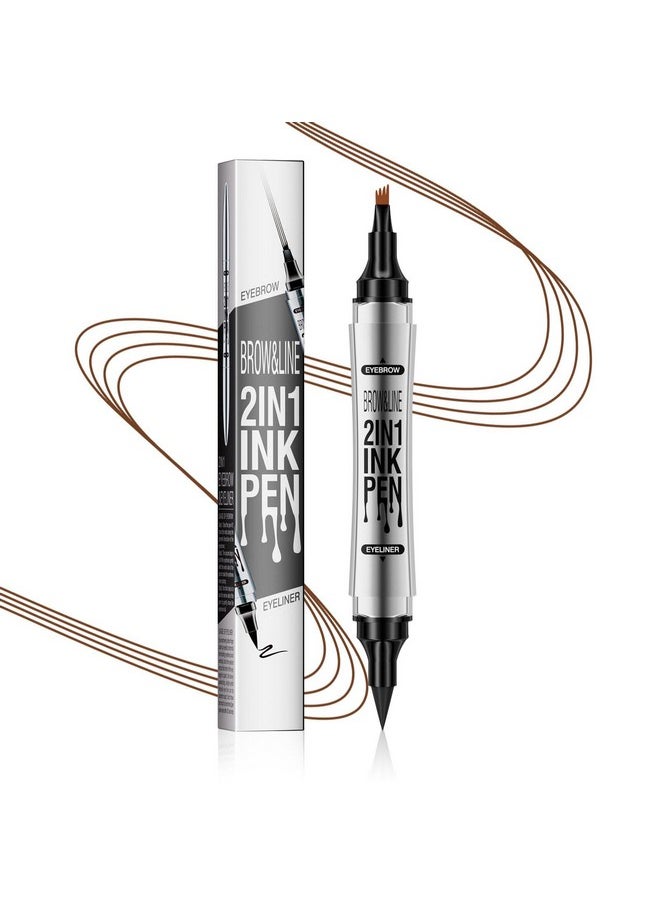 PAINISTIC Microblading Eyebrow Pen - Eyebrow Pencil Magical 2-in-1 Dual-Ended Brow Pencils with 4-Fork-Tip & Precise Brush-Tip, Create Natural Hair-Like Brows & Eyeliner for Women, Last All-Day (Light Brown)  - Image 1