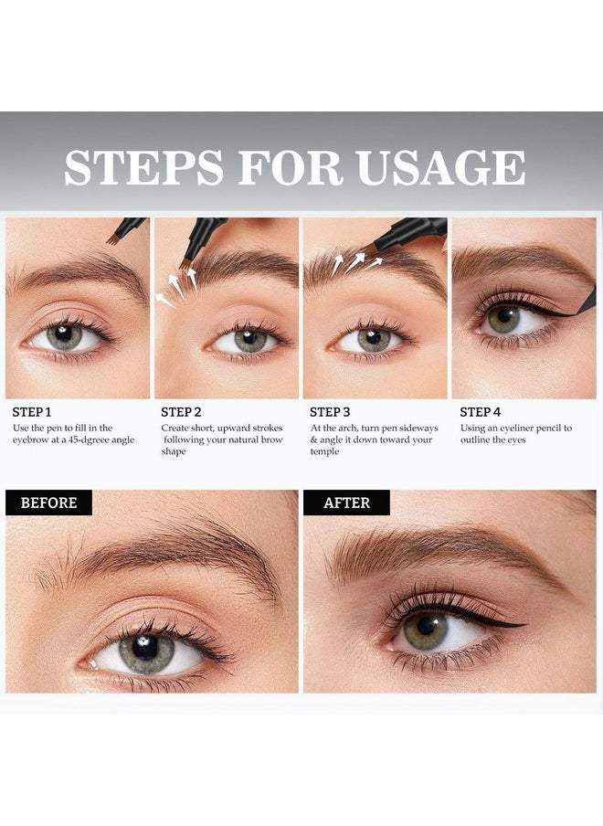 PAINISTIC Microblading Eyebrow Pen - Eyebrow Pencil Magical 2-in-1 Dual-Ended Brow Pencils with 4-Fork-Tip & Precise Brush-Tip, Create Natural Hair-Like Brows & Eyeliner for Women, Last All-Day (Light Brown)  - Image 3
