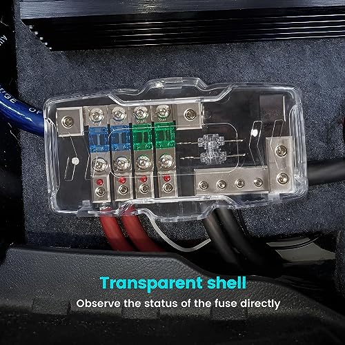 NuIth Car Audio Power Distribution Block 0/4 Gauge Input 4/8 Gauge Output, 4 Way Mini ANL Fuse Block 12V with Ground, 2 Way in 4 Way Out Fused Distribution Block with Red LED Indicator - Image 4