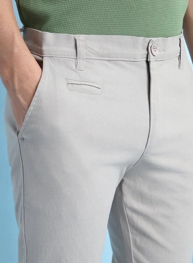 Dennis Lingo beige Men's Light Grey 100% Cotton Solid Pattern Chinos Straight Fit Trouser for Men | Best Price UAE