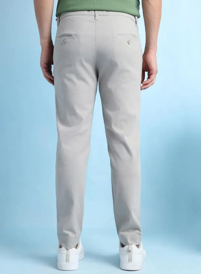Dennis Lingo beige Men's Light Grey 100% Cotton Solid Pattern Chinos Straight Fit Trouser for Men | Best Price UAE
