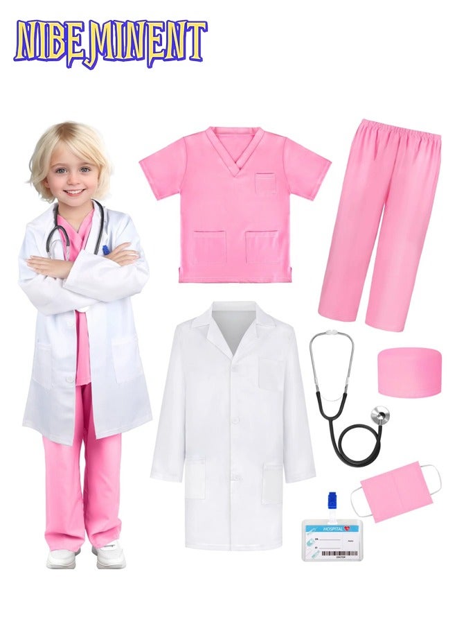 NIBEMINENT GIFTINBOX Doctor Costume for Kids Doctor Lab Coat for Kids Real Stethoscope, Girls Halloween Costumes for Kids age 3-11 - Image 1