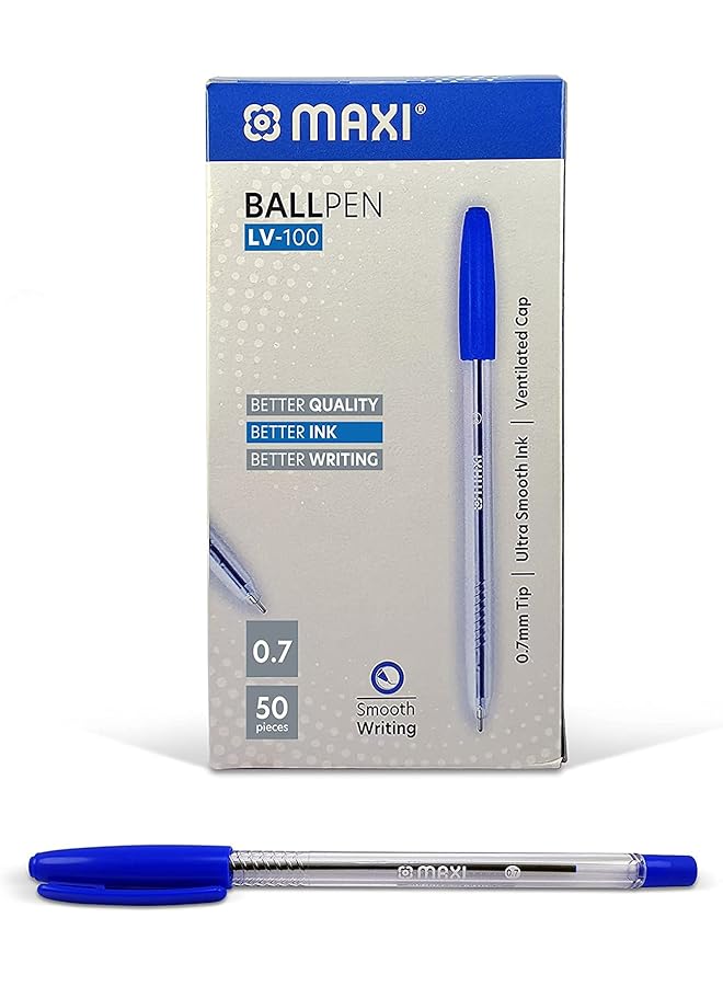 ماكسي قلم حبر جاف Mx Lv100 50B، 50 قطعة، مقاس رأس 0.7 مم، أزرق - Image 1