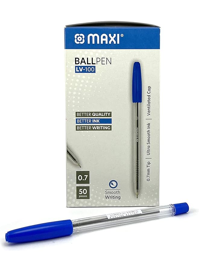 ماكسي قلم حبر جاف Mx Lv100 50B، 50 قطعة، مقاس رأس 0.7 مم، أزرق - Image 3