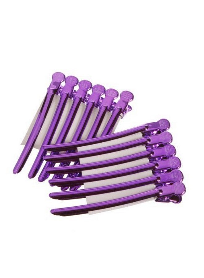 AKOAK 12 Pcs/Pack Professional Hairdressing Salon Hair Styling Stainless Steel Hairdressing Duck Bill Alligator Clips Fashion Styling Tools(Purple) - Image 1