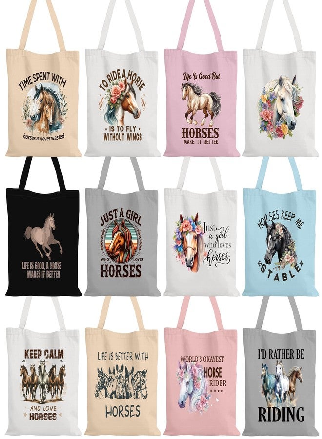SilTriangle 12 Pcs Horse Gifts for Women Girls Horses Bags Canvas Tote Stuff for Women Moms Daughters Sisters Equestrian Lovers Birthday Gifts - Image 1