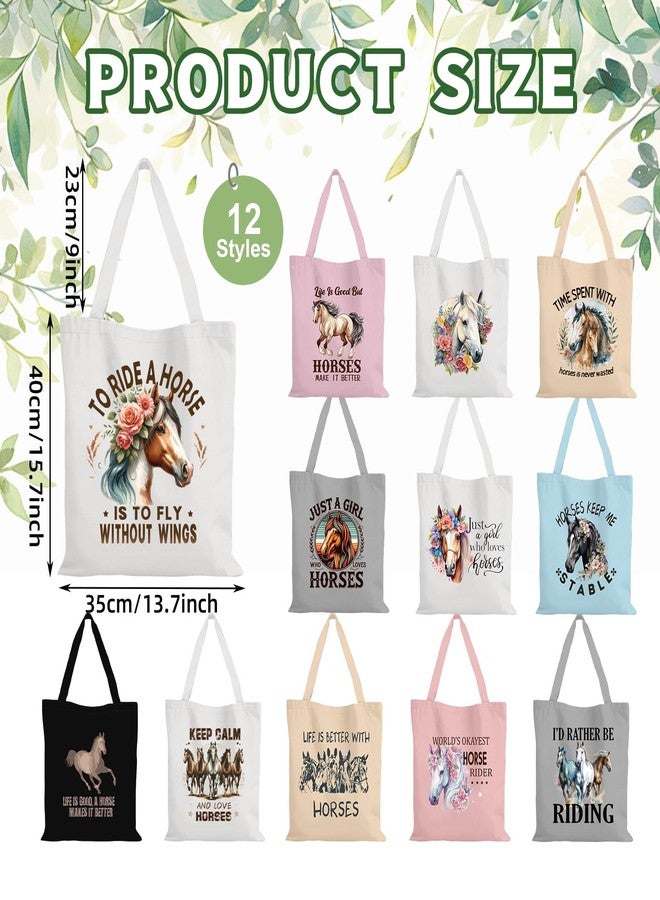 SilTriangle 12 Pcs Horse Gifts for Women Girls Horses Bags Canvas Tote Stuff for Women Moms Daughters Sisters Equestrian Lovers Birthday Gifts - Image 4
