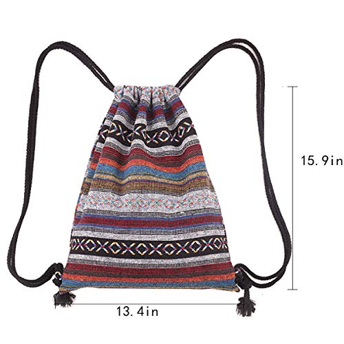 Lobagve Van Caro Bohemian Drawstring Backpack Light Cinch Bag Gym Sack String Bag (Color 2) - Image 2