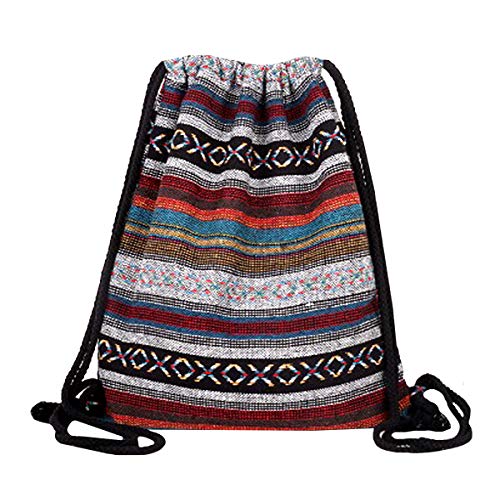 Lobagve Van Caro Bohemian Drawstring Backpack Light Cinch Bag Gym Sack String Bag (Color 2) - Image 1