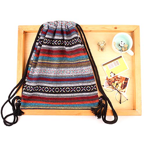 Lobagve Van Caro Bohemian Drawstring Backpack Light Cinch Bag Gym Sack String Bag (Color 2) - Image 3