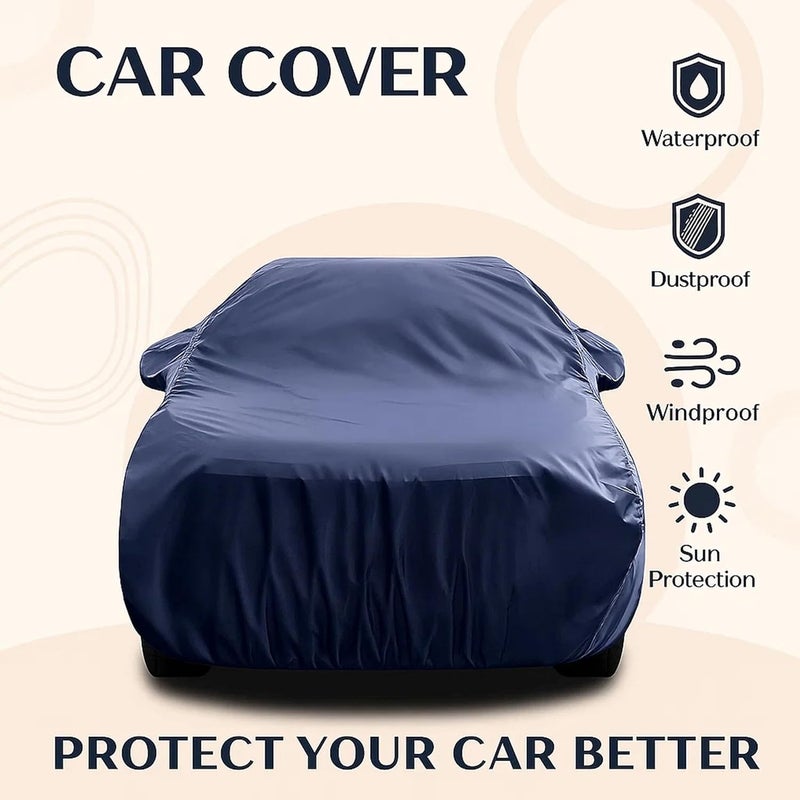 sulfar 100% Water Resistant Car Body Cover Compatible with Mirror for Hyundai Accent (Triple Stitched, Full Bottom Elastic, Navy Blue) - Image 2