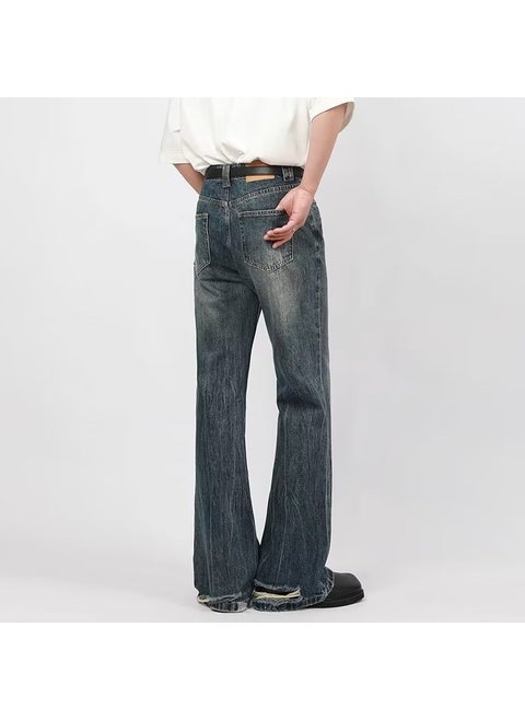 2024 Vintage Lightning Pattern Flared Jeans for Men Blue