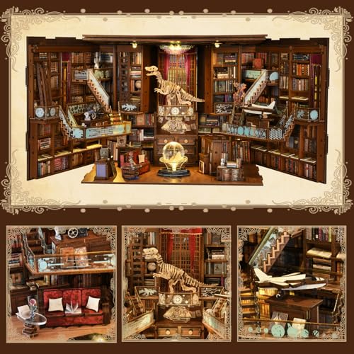 MiniCity DIY Book Nook Kit for Adults, 3D Wooden Puzzle Bookend Bookshelf Insert Decor with LED Light and Dust Cover (Beyond Library Max) - Image 5