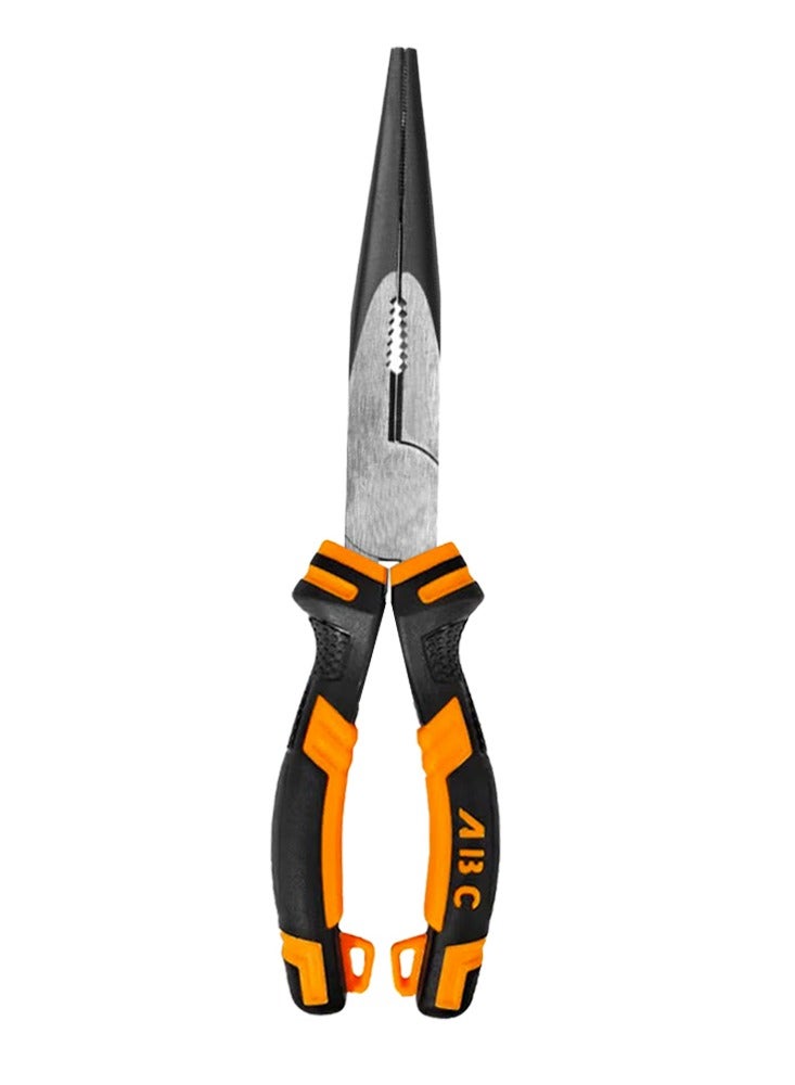 اي بي سي كماشة ذات أنف طويل 8 بوصات (200 مم)، رأس رفيع للأعمال الدقيقة في المناطق الضيقة، وقطع المكونات الصغيرة والإمساك بها، ومقبض مريح غير قابل للانزلاق، ومواد متينة للكهربائيين والميكانيكيين والاستخدام المنزلي