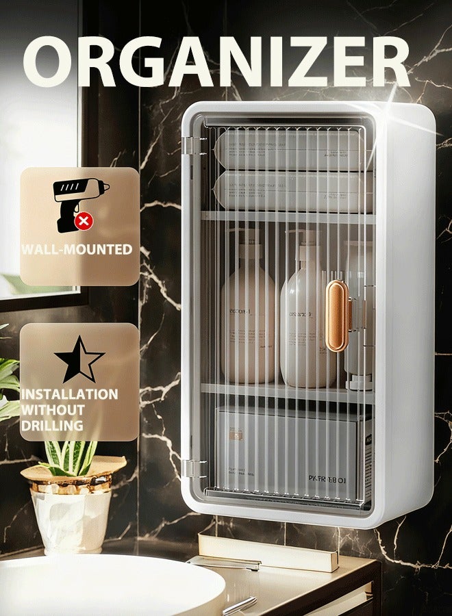 شو وو صندوق مناديل ورقية مثبت على الحائط، منظم للحمام، رف تخزين للحمام، صندوق ورق تواليت متعدد الوظائف، صندوق تخزين ورقي بسعة كبيرة وخزانة تخزين أدوات النظافة للمطبخ وغرفة النوم والحمام - Image 1