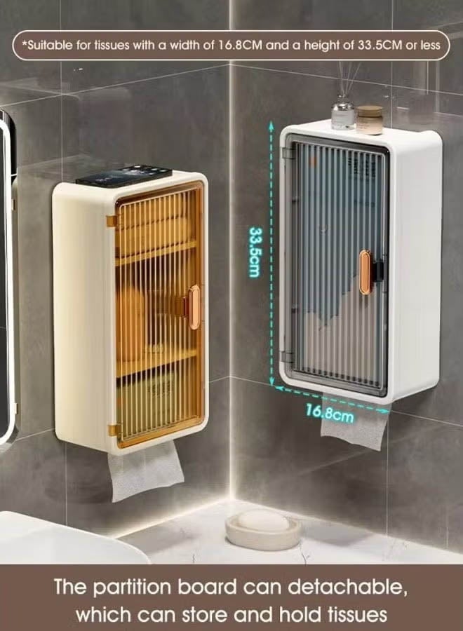 شو وو صندوق مناديل ورقية مثبت على الحائط، منظم للحمام، رف تخزين للحمام، صندوق ورق تواليت متعدد الوظائف، صندوق تخزين ورقي بسعة كبيرة وخزانة تخزين أدوات النظافة للمطبخ وغرفة النوم والحمام - Image 4