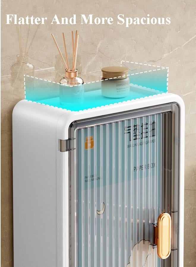 شو وو صندوق مناديل ورقية مثبت على الحائط، منظم للحمام، رف تخزين للحمام، صندوق ورق تواليت متعدد الوظائف، صندوق تخزين ورقي بسعة كبيرة وخزانة تخزين أدوات النظافة للمطبخ وغرفة النوم والحمام - Image 5