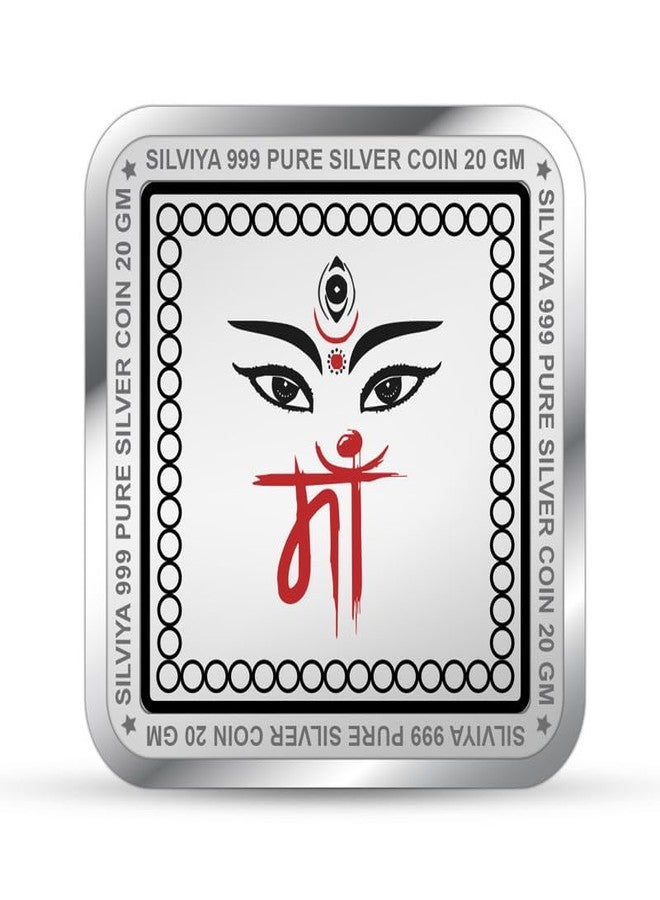 Silviya BIS Hallmarked 999 Pure Silver Mata Vaishno Devi Coin (20g) Square Shape - Divine Mother's Blessings - Spiritual Gift - Home Decor - With Certificate of Authenticity - Image 3