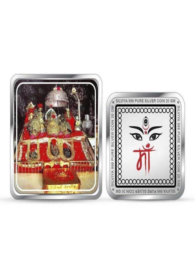Silviya BIS Hallmarked 999 Pure Silver Mata Vaishno Devi Coin (20g) Square Shape - Divine Mother's Blessings - Spiritual Gift - Home Decor - With Certificate of Authenticity - Image 1