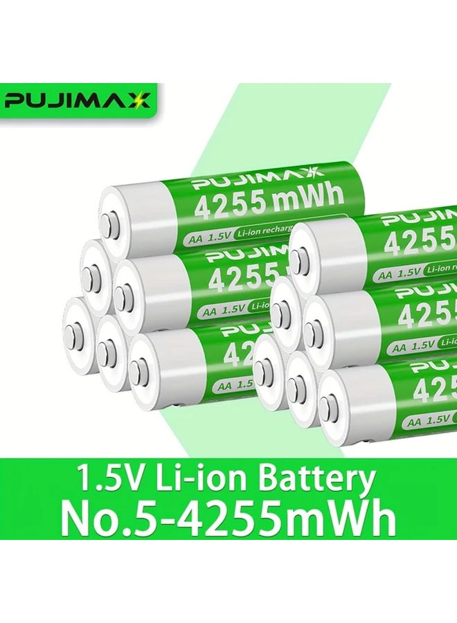 PUJIMAX AA 1.5V 4255mWh Rechargeable Lithium Ion Battery Fast USB C Charging 12PCS - Image 1