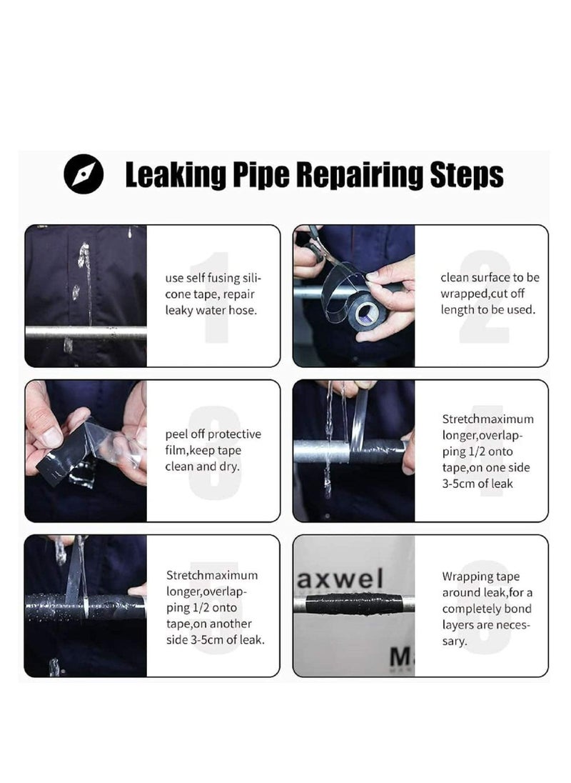 Generic - 1inx10' Black Self-Fusing Silicone, Hose Repair Tape, Heavy Duty and Leak Proof Rubber Hose Tape, Pipe for Water, (0.5mm in Thickness) - Image 1