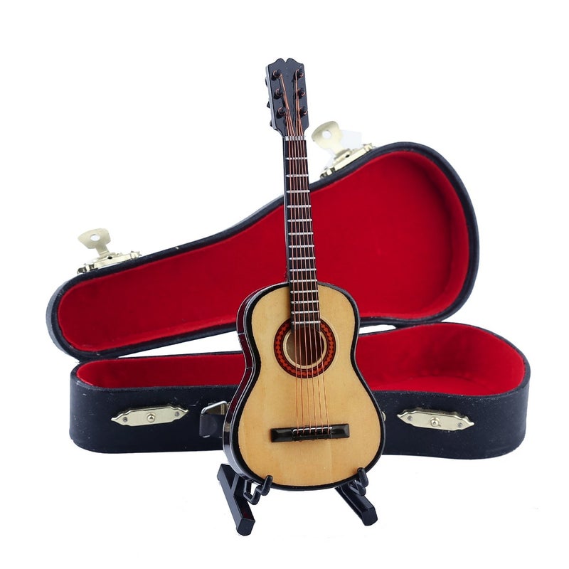 Dselvgvu Wooden Miniature Guitar with Stand and Case Mini Musical Instrument Guitar Replica Collectible Figurines Dollhouse Accessories Model Home Decoration Display Ornament 591x217x074 - Image 3