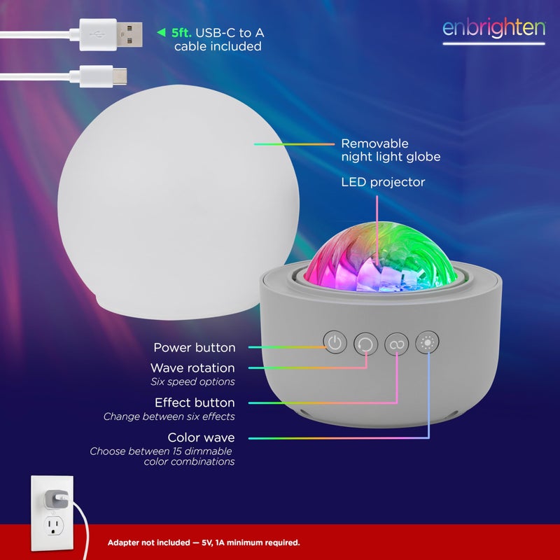 Enbrighten Aurora Crystal-Ball Galaxy Projector â€“ Space, Nebula & Star Night Light with Northern Lights Effect â€“ Tabletop Light for Bedroom, Playroom, Game Room & Parties (76044) - Image 5