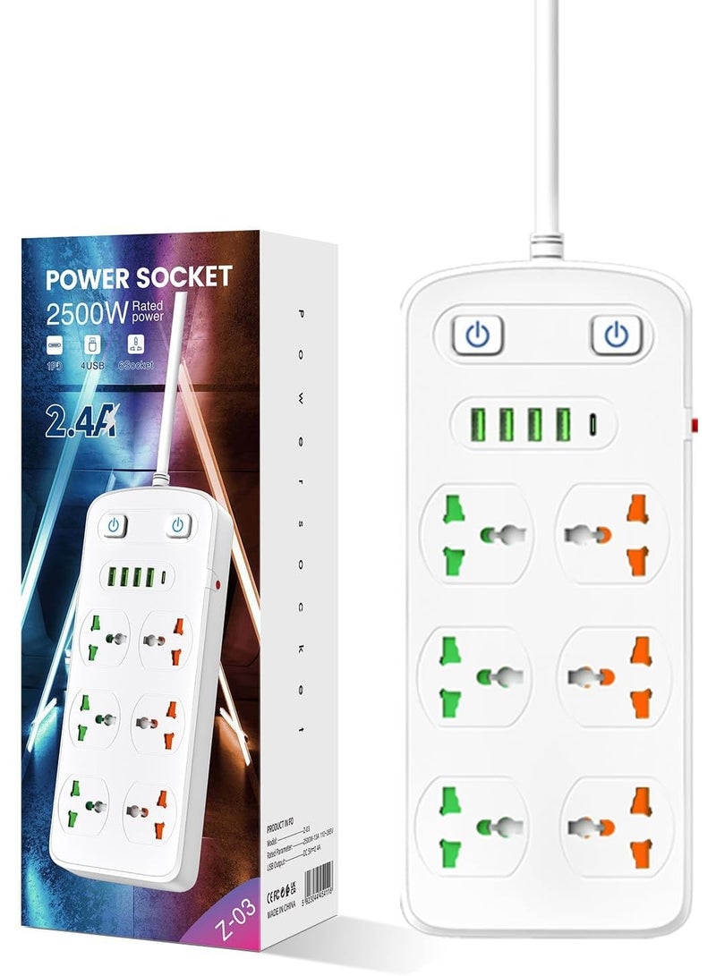 PROMASS Zorro Socket Extension A87 – 6-Outlet Power Strip with USB Ports