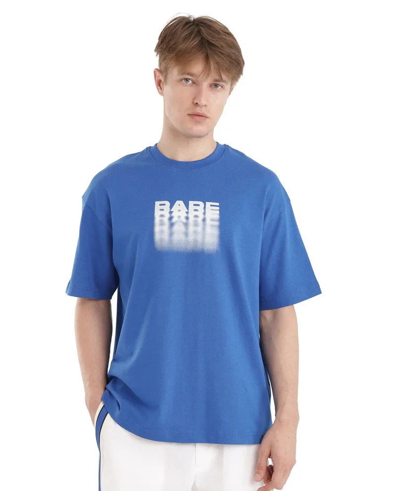 Rare Rabbit Men's Typography Print Oversized Fit T-Shirt