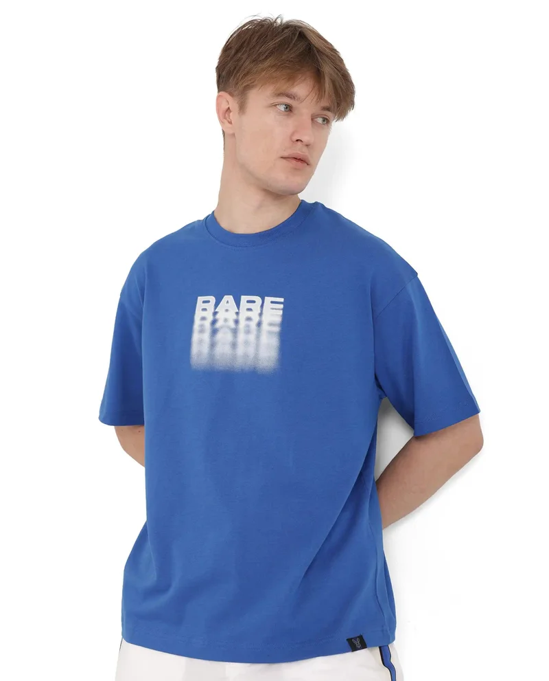 Rare Rabbit Men's Typography Print Oversized Fit T-Shirt