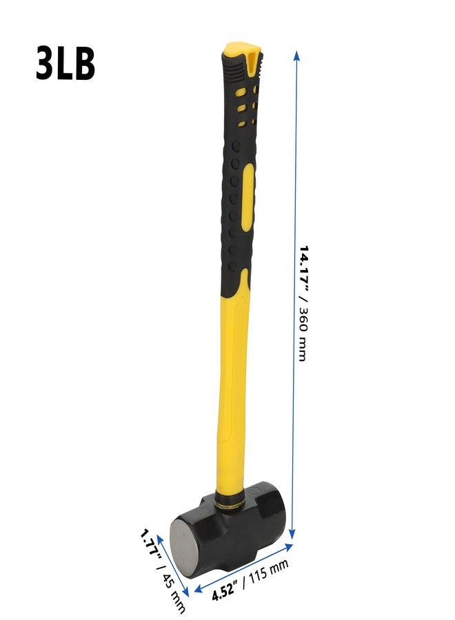 MANCHAP 2 PCS 14 Inch 3lbs Sledge Hammer with Fiberglass Handle, Drilling Crack Hammer, Club Hammer Tool for Demolition, Construction, Renovation, Yellow - Image 2