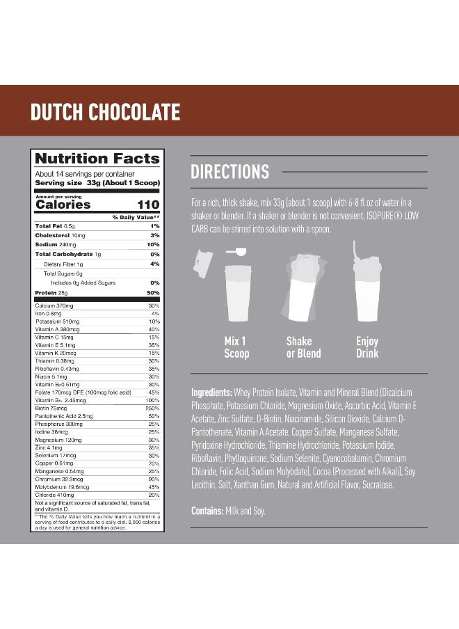 Isopure Low Carb Whey Protein Isolate Powder with Vitamin C And Zinc for Immune Support, 25g Protein, And Keto Friendly - Dutch Chocolate 1 LB  - Image 3