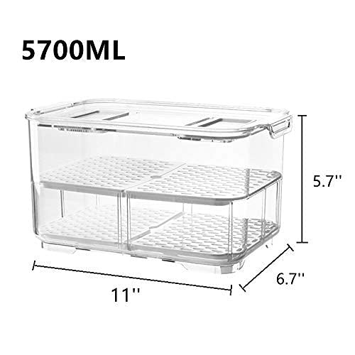 Slideep 11'' Large Food Storage Containers  Fridge Produce Saver 2 Tier Stackable Refrigerator Organizer with Lids and Removable Drain Tray Drawers Bins Baskets for Kitchen - Image 4