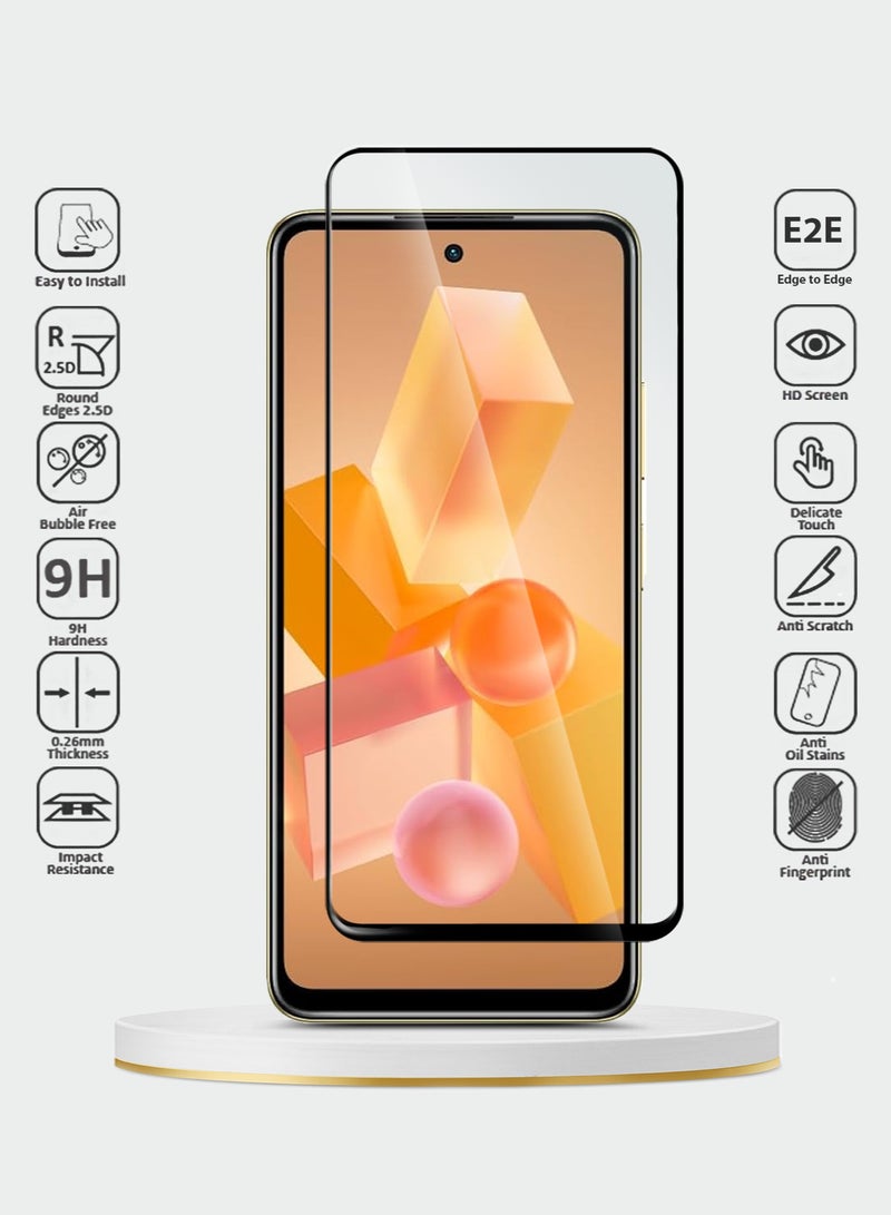 Wtech Infinix Hot 40i / Infinix Smart 8 4G 2023 Premium E2E Full Glue Full Cover Tempered Glass Screen Protector (MSGECN) - Clear/Black - Image 2